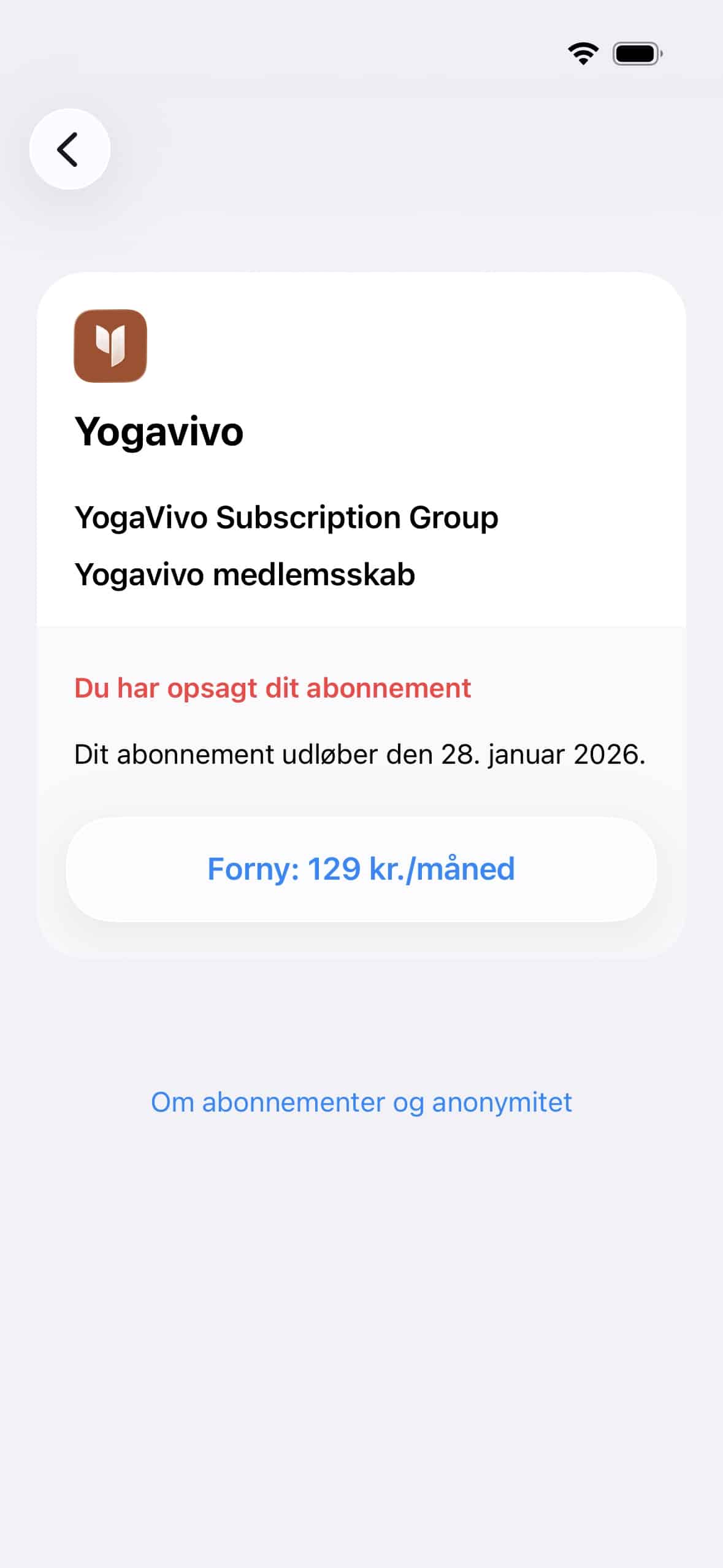 Dit medlemskab er nu opsagt